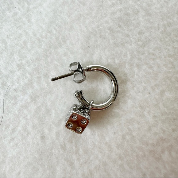 Coach NWT Mini Dice Hoop Charm Earring in Silver, Single Earring - Picture 3 of 10